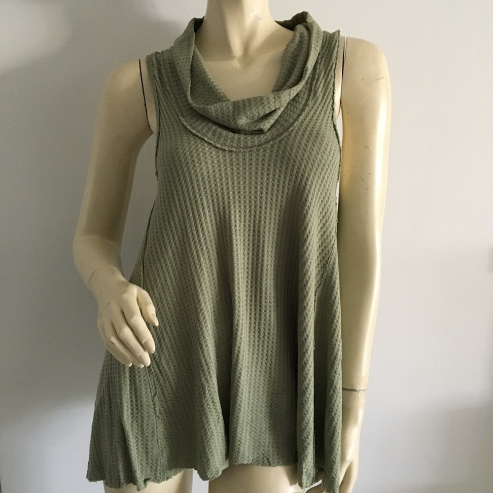 Free people green cowl neck tank top. Waffle knit